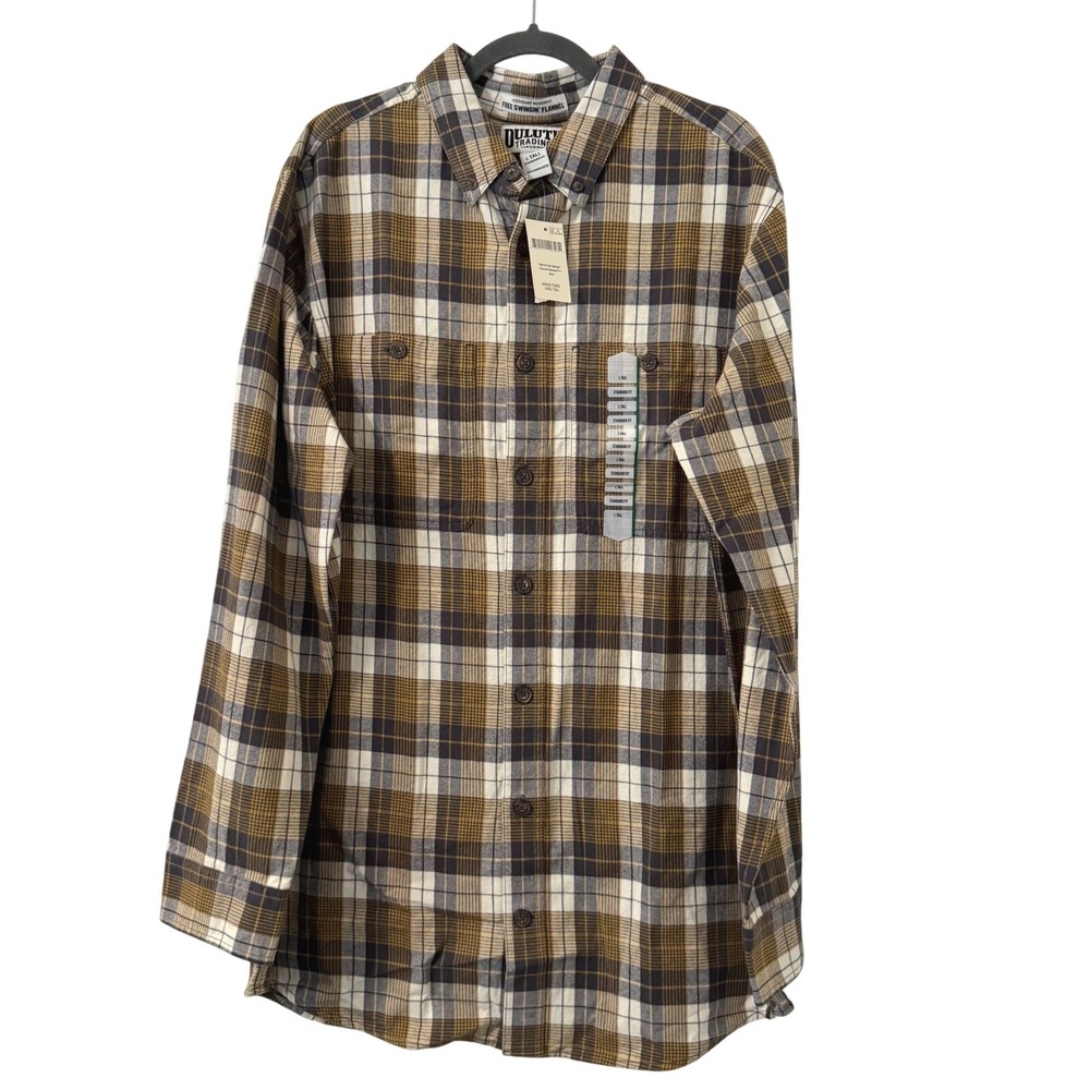 Duluth Trading Co Shirt Mens Large Tall Free Swingin' Flannel Brown Button Down